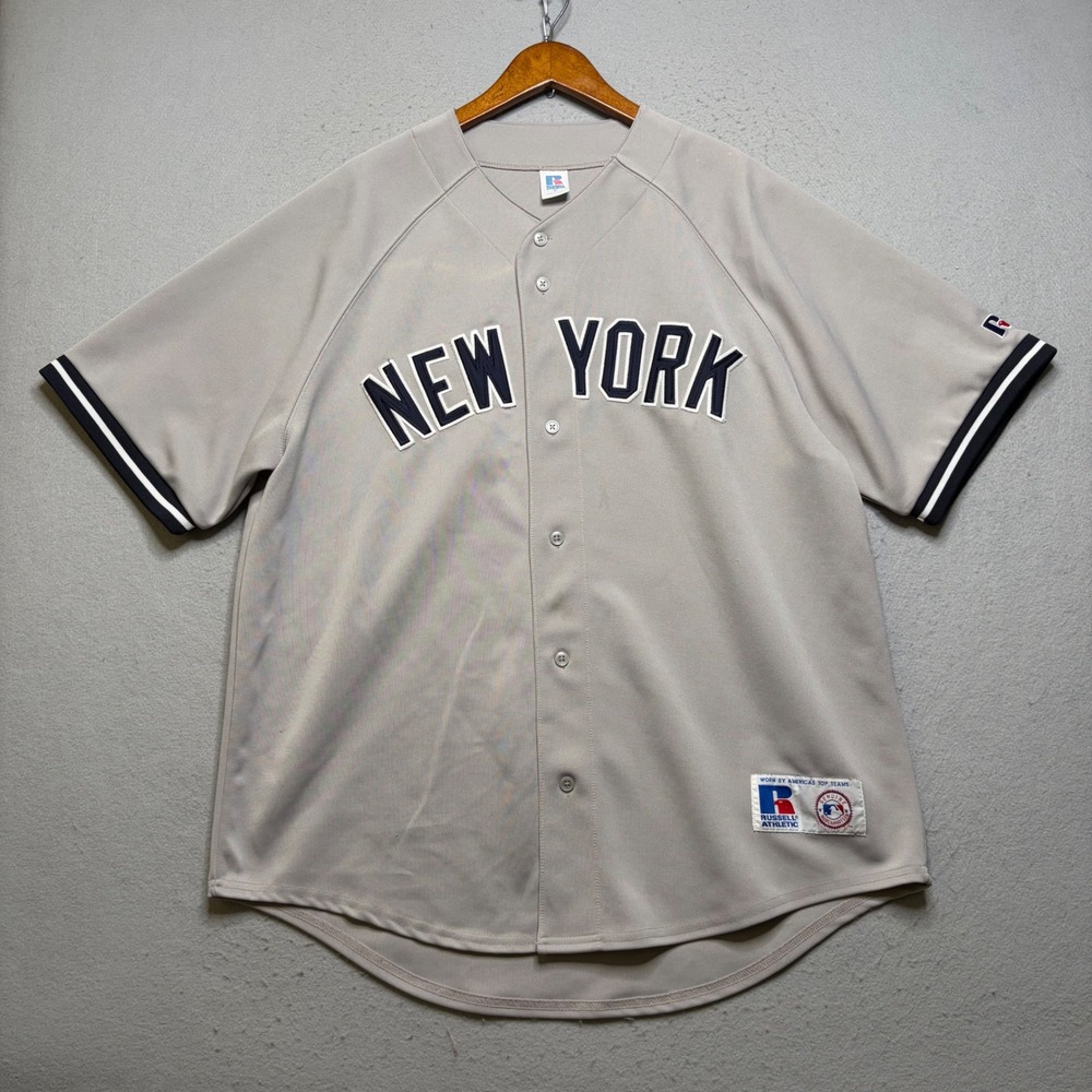 Russell Athletic Baseball Jersey Mens XL Gray New York Vintage 90s Button Up